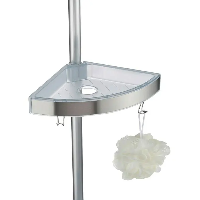 Wenko Teleskop-Eckregal Premium - Höhenverstellung: 70 cm - 260 cm, 3-stöckig, Edelstahl - Diagonale Ansicht