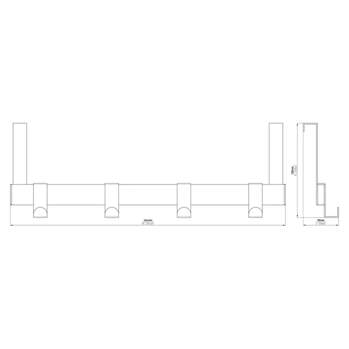 Garderobenleiste - L x B x H: 404 x 51 x 138 mm, Anzahl Haken: 4 Stk.