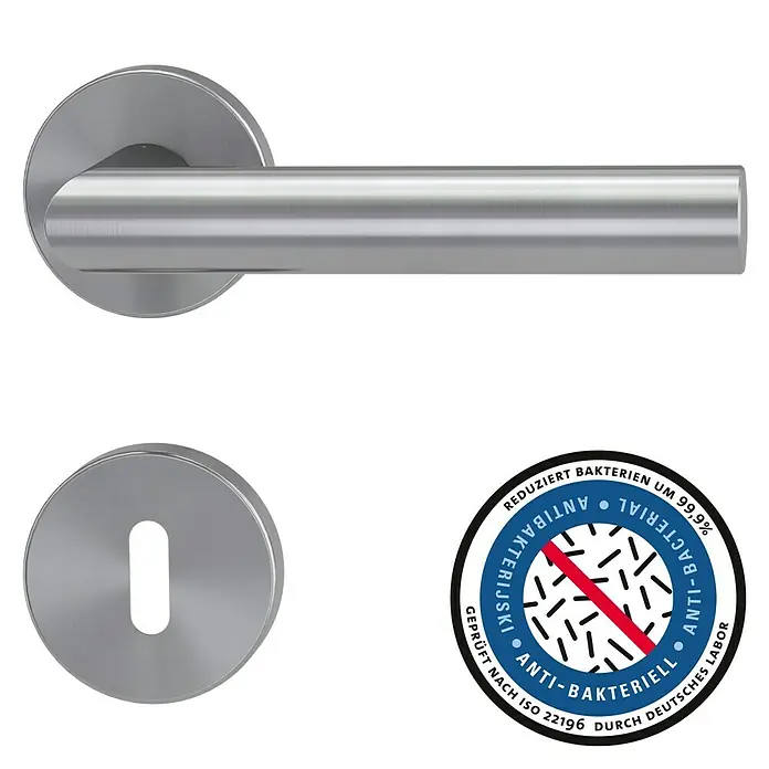 Diamond Doors Modern Zimmertürgarnitur L-Form Premium antibakteriell - Türstärke: 40 mm - 45 mm, Buntbart BB, Edelstahl, L-Form - Vorderansicht