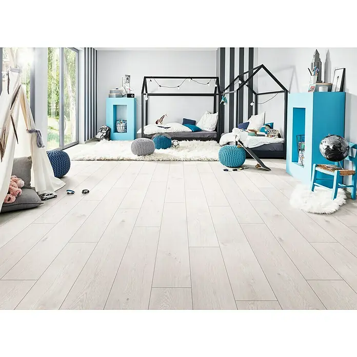 LOGOCLIC Podne obloge od tvrdog vinila Creamy Oak - 1.210 x 234 x 5 mm, Rustikalni pod - Živopisni prikaz