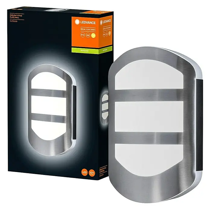 Osram Endura Style LED-Außenwandleuchte - 12 W, 180 x 54 x 280 mm, Edelstahl, IP44 - Diagonale Ansicht
