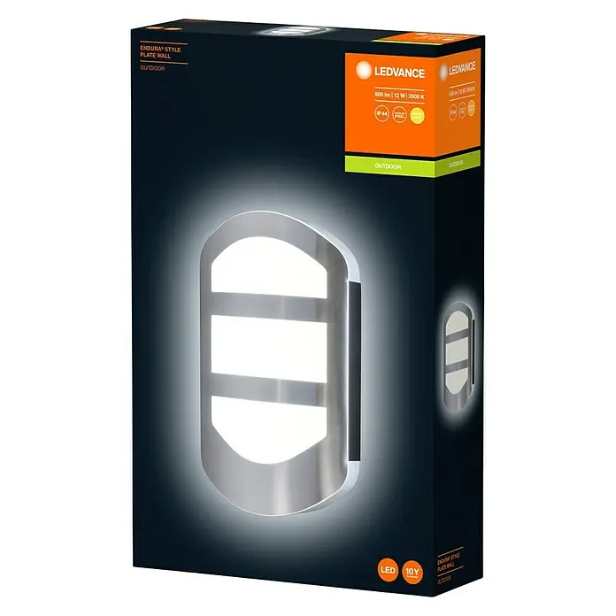 Osram Endura Style LED-Außenwandleuchte - 12 W, 180 x 54 x 280 mm, Edelstahl, IP44 - Diagonale Ansicht