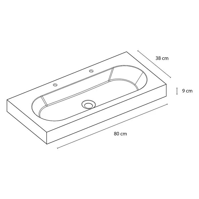 Differnz Wastafel Shallow 80 cm - 80 x 38 x 12 cm, Wit, Hoogglans