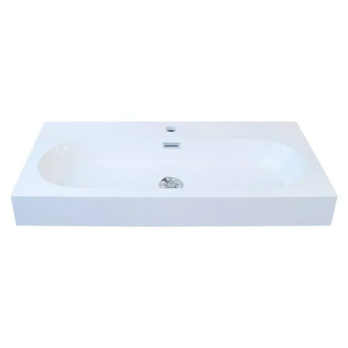Differnz Wastafel Shallow 80 cm - 80 x 38 x 12 cm, Wit, Hoogglans - Vooraanzicht