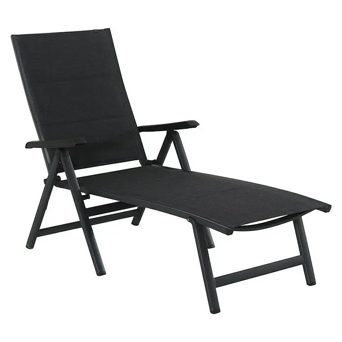 MWH Garten-Liegestuhl Futosa - L x B: 140 x 70 cm, Textilene, Schwarz - Diagonale Ansicht