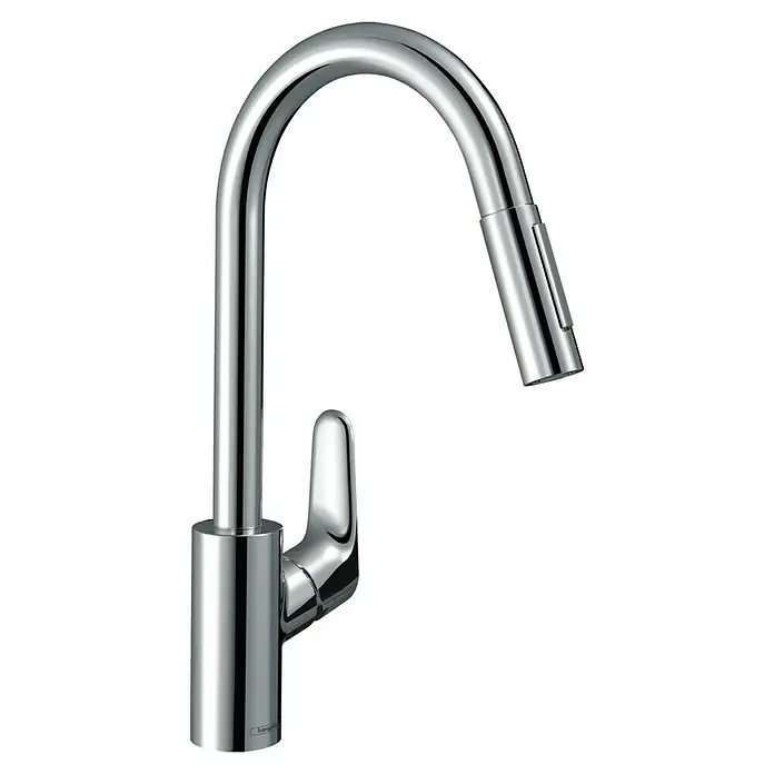 Hansgrohe Spültischarmatur Focus M41 - Chrom, Glänzend, Geschirrbrause herausziehbar - Diagonale Ansicht