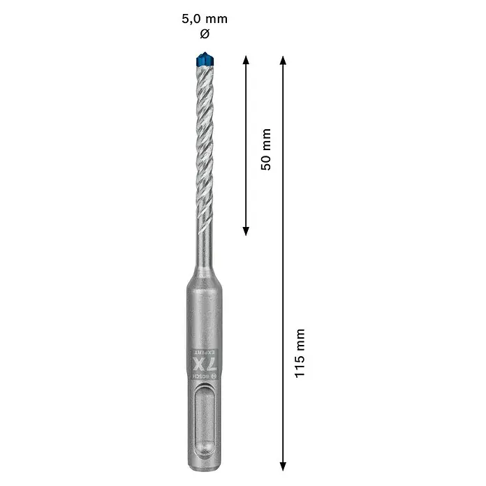 Bosch Professional Expert SDS-Plus Betonbohrer SDS Plus-7X - Durchmesser: 5 mm, Länge: 115 mm