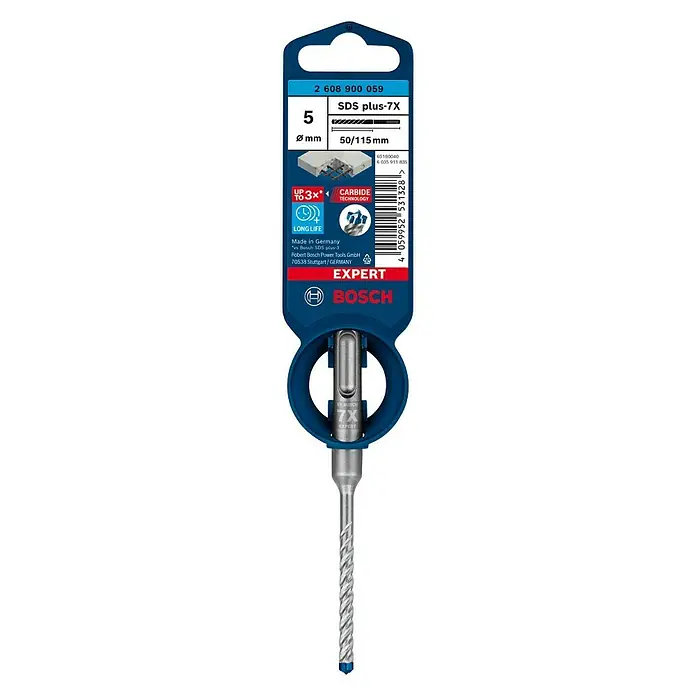Bosch Professional Expert SDS-Plus Betonbohrer SDS Plus-7X - Durchmesser: 5 mm, Länge: 115 mm - Vorderansicht