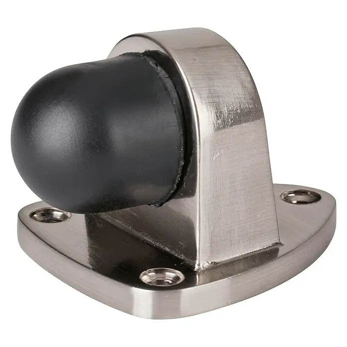 Türstopper Nickel satiniert - L x B x H: 50 x 50 x 30 mm, Montageart: Schrauben, Silber/Schwarz - Diagonale Ansicht