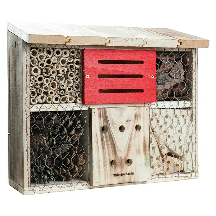 Windhager Insektenhotel Zur Linde - 30 x 13,5 x 27 cm, Naturbraun/Rot - Vorderansicht