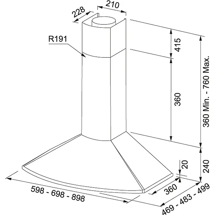 Mepamsa Campana de pared Tender H - Ancho: 90 cm, Potencia de aire máx.: 620 m³/h, Cobre