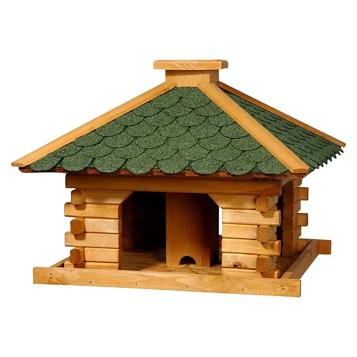 Dobar Vogelfutterhaus Rustikal - 50 x 50 x 38 cm, Naturbraun/Grün, Mit Silo - Vorderansicht