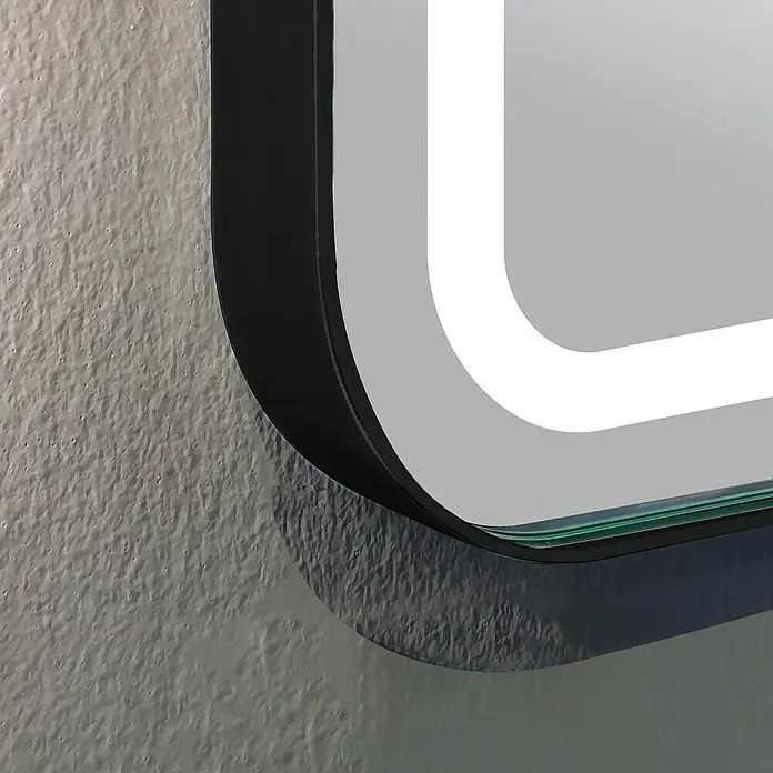 Espejo con luz LED Ogun - 100 x 80 cm, Encendido Touch On/Off, Negro - Primer plano