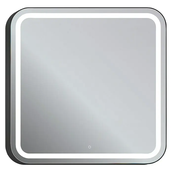 Espejo con luz LED Ogun - 80 x 80 cm, Encendido Touch On/Off, Negro - Vista frontal