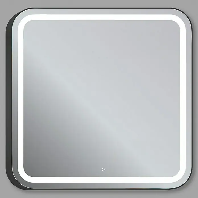 Espejo con luz LED Ogun - 80 x 80 cm, Encendido Touch On/Off, Negro - Vista frontal