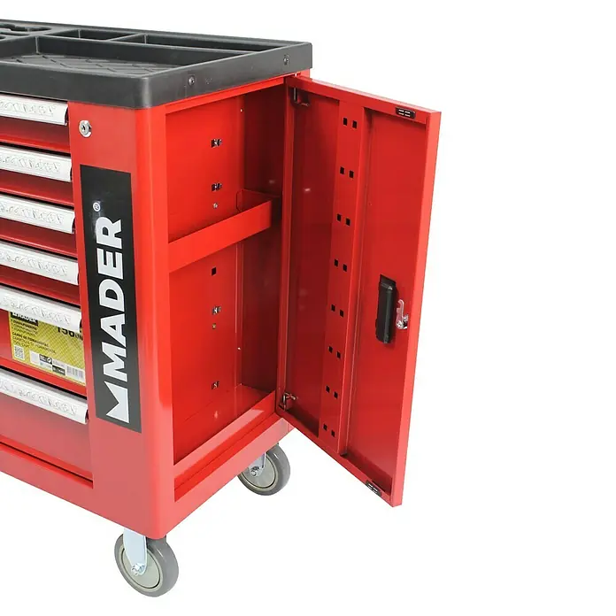 Carro de taller con 156 herramientas - L x An x Al: 48 x 78,5 x 79,3 cm, Metal, Rojo - Primer plano