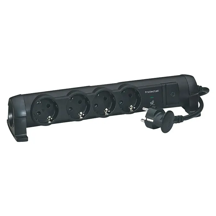 Legrand Base de enchufe múltiple Confort/Seguridad - Número de enchufes Schuko: 4 ud., Negro, Longitud del cable: 1,5 m - Vista angular