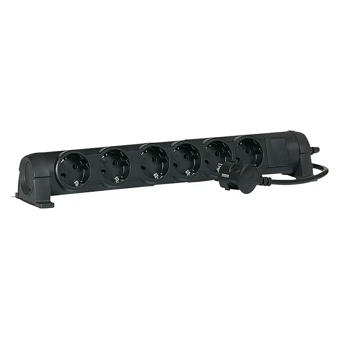 Legrand Base de enchufe múltiple Confort giratoria - Número de enchufes Schuko: 6 ud., Negro, Longitud del cable: 1,5 m, 3.500 W - Vista angular