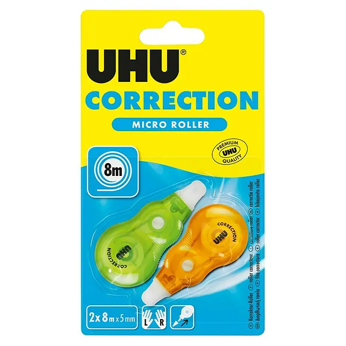 UHU Korrekturroller Correction Micro - 2 Stk., L x B: 8 m x 5 mm, Lösemittelfrei - Vorderansicht