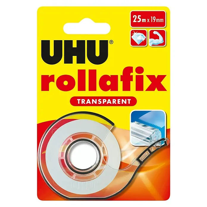 UHU Klebefilm mit Abroller Rollafix - 1 x Kleinroller, 1 x Rolle 19 mm x25 m - Vorderansicht