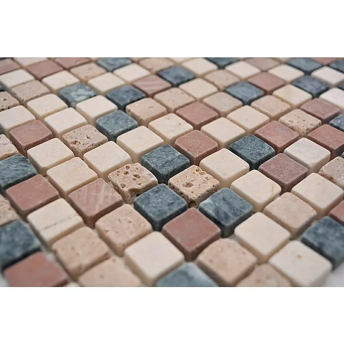 Mosaikfliese Quadrat Mix MOS 15/RND - 32,2 x 30,5 cm, Braun/Beige, Matt - Detailaufnahme