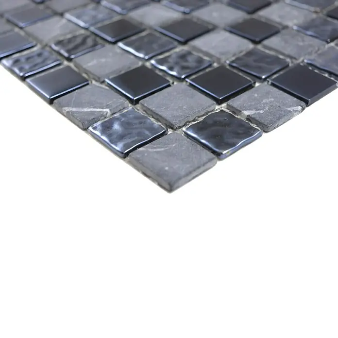 Mozaïektegel vierkant glas Mix CM M462 - 32,7 x 30,2 cm, Zwart, Glanzend - Close-up