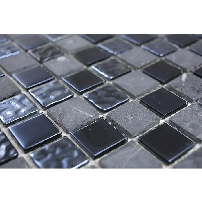 Mozaïektegel vierkant glas Mix CM M462 - 32,7 x 30,2 cm, Zwart, Glanzend - Close-up