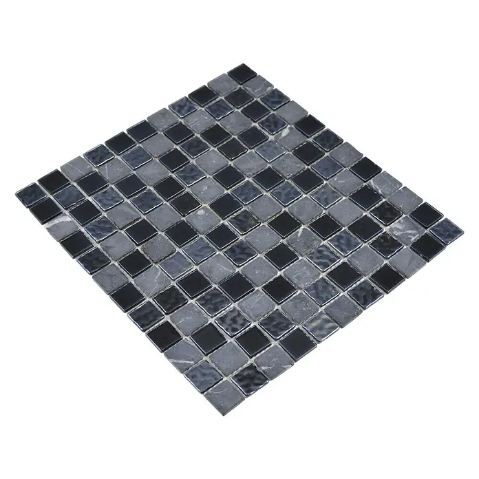 Mozaïektegel vierkant glas Mix CM M462 - 32,7 x 30,2 cm, Zwart, Glanzend - Diagonaal zicht