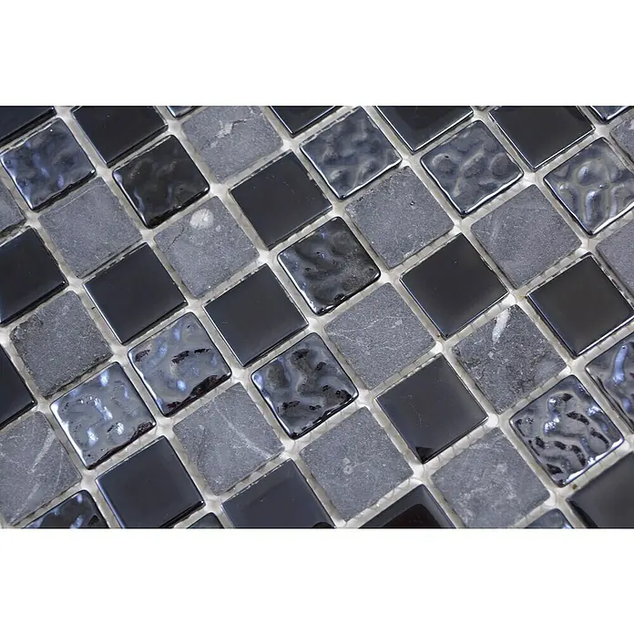 Mozaïektegel vierkant glas Mix CM M462 - 32,7 x 30,2 cm, Zwart, Glanzend - Close-up