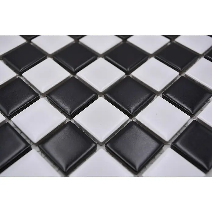 Mosaikfliese Quadrat Mix BM 148 - 32,6 x 30 cm, Schwarz/Weiß, Matt - Detailaufnahme