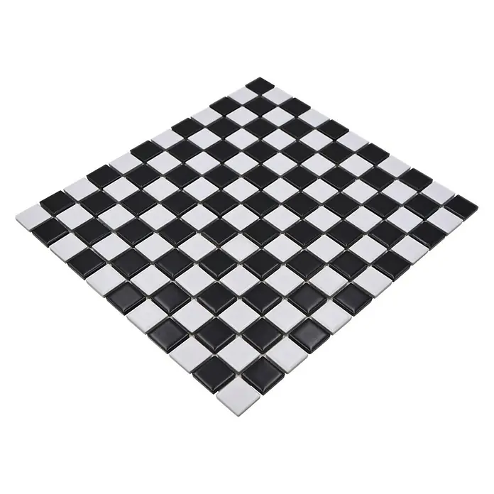 Mosaikfliese Quadrat Mix BM 148 - 32,6 x 30 cm, Schwarz/Weiß, Matt - Diagonale Ansicht