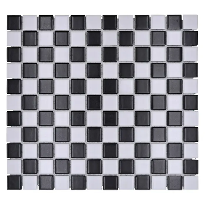 Mosaikfliese Quadrat Mix BM 148 - 32,6 x 30 cm, Schwarz/Weiß, Matt - Draufsicht