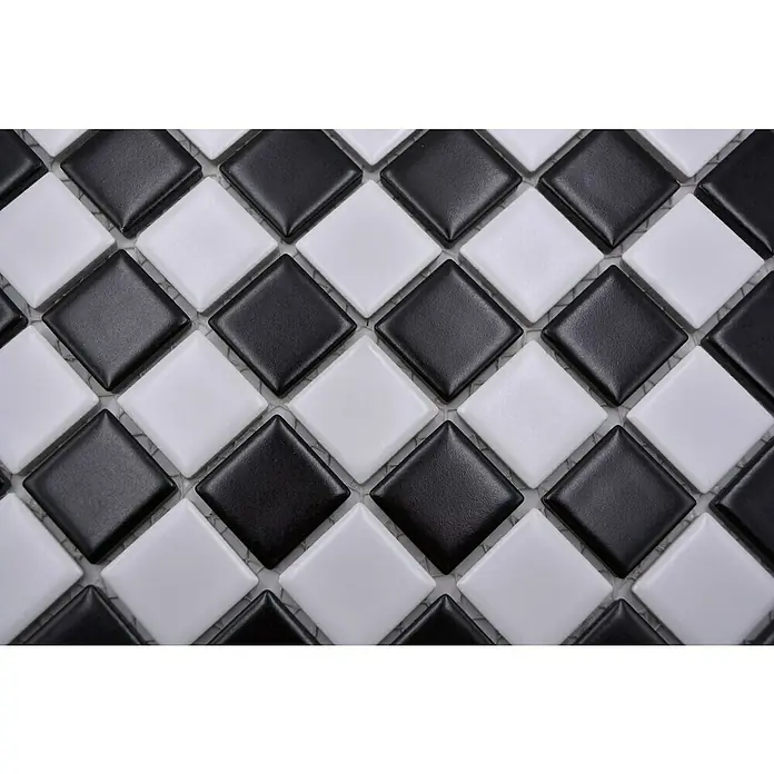 Mozaïektegel Vierkant Schaakbord BM 148 - 32,6 x 30 cm, Zwart/Wit, Mat - Close-up