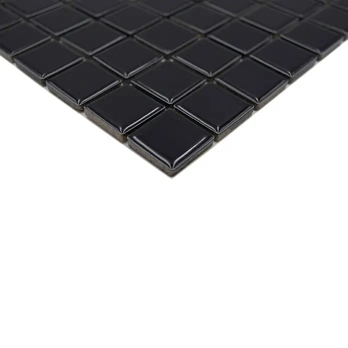 Mosaikfliese Quadrat Uni B 890 - 32,6 x 30 cm, Schwarz, Glänzend - Detailaufnahme