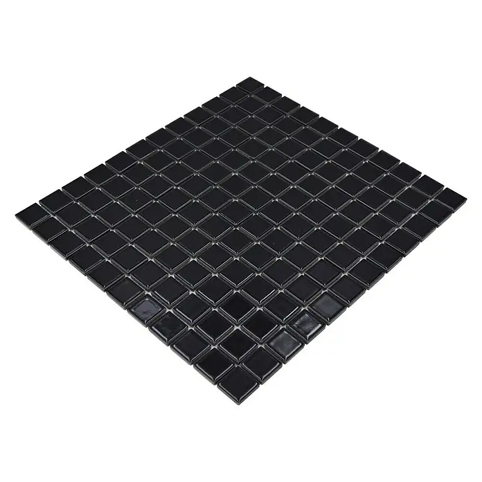 Mosaikfliese Quadrat Uni B 890 - 32,6 x 30 cm, Schwarz, Glänzend - Diagonale Ansicht
