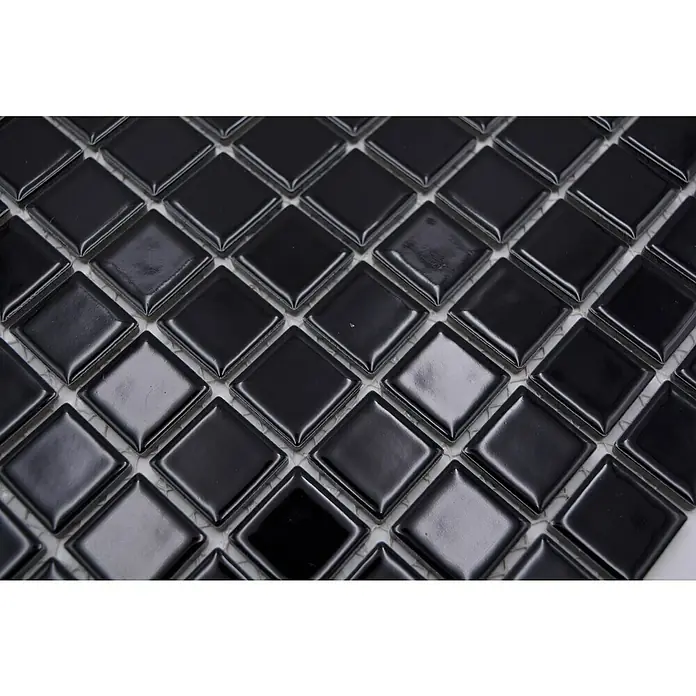 Mosaikfliese Quadrat Uni B 890 - 32,6 x 30 cm, Schwarz, Glänzend - Detailaufnahme