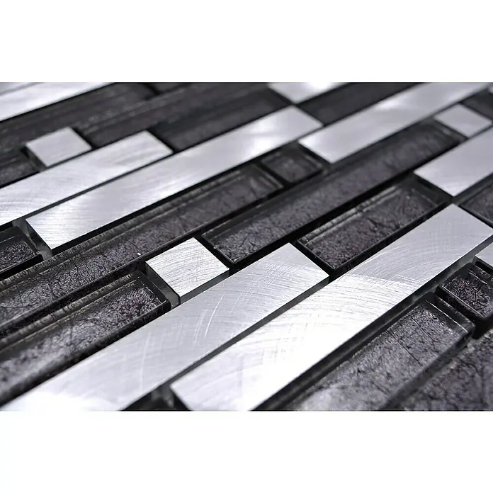 Mosaikfliese Verbund Crystal XAM A861 - 30 x 30 cm, Schwarz/Silber, Matt - Detailaufnahme