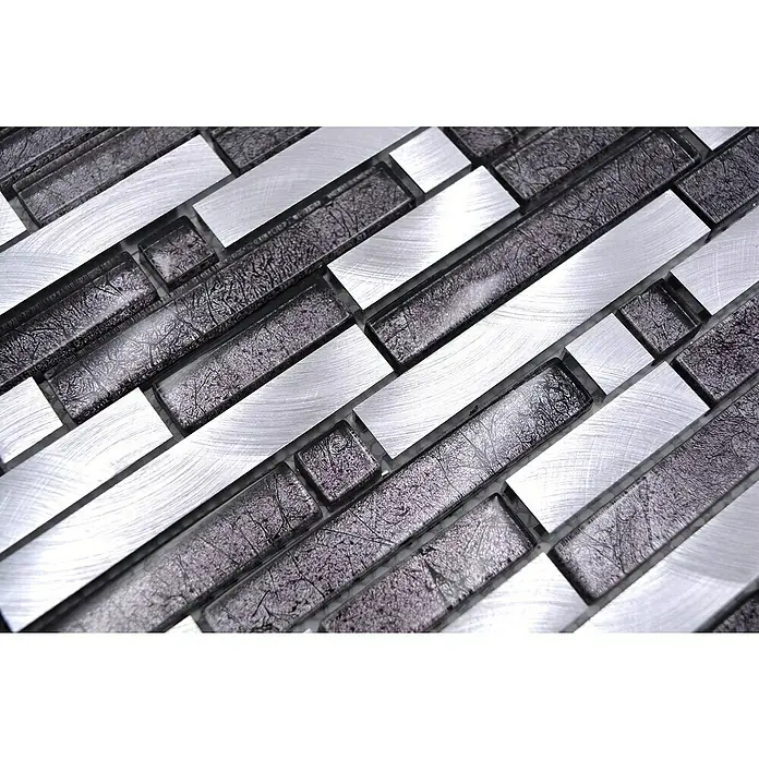Mosaikfliese Verbund Crystal XAM A861 - 30 x 30 cm, Schwarz/Silber, Matt - Detailaufnahme