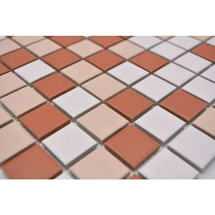 Mosaikfliese Quadrat Mix BM 600 - 33 x 30,2 cm, Braun/Weiß, Matt - Detailaufnahme