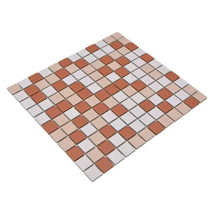Mosaikfliese Quadrat Mix BM 600 - 33 x 30,2 cm, Braun/Weiß, Matt - Diagonale Ansicht