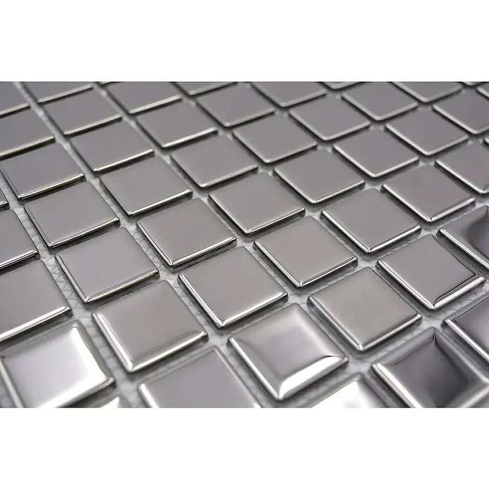 Mosaikfliese Quadrat Crystal CM 4SB2 - 32,7 x 30,2 cm, Silber, Glänzend - Detailaufnahme