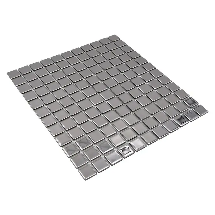 Mosaikfliese Quadrat Crystal CM 4SB2 - 32,7 x 30,2 cm, Silber, Glänzend - Diagonale Ansicht