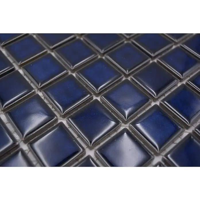 Mozaïektegel vierkant Uni M 451 - 32,6 x 30 cm, Blauw, Glanzend - Close-up