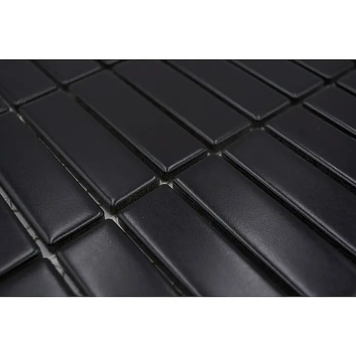 Mosaikfliese Stäbchen Uni ST 360 - 29,7 x 29 cm, Schwarz, Matt - Detailaufnahme