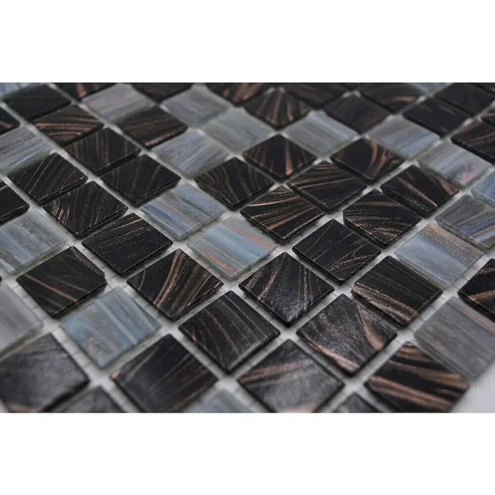 Mosaikfliese Quadrat Mix GM GSL 535 - 32,7 x 30,5 cm, Dunkelgrau, Glänzend - Detailaufnahme