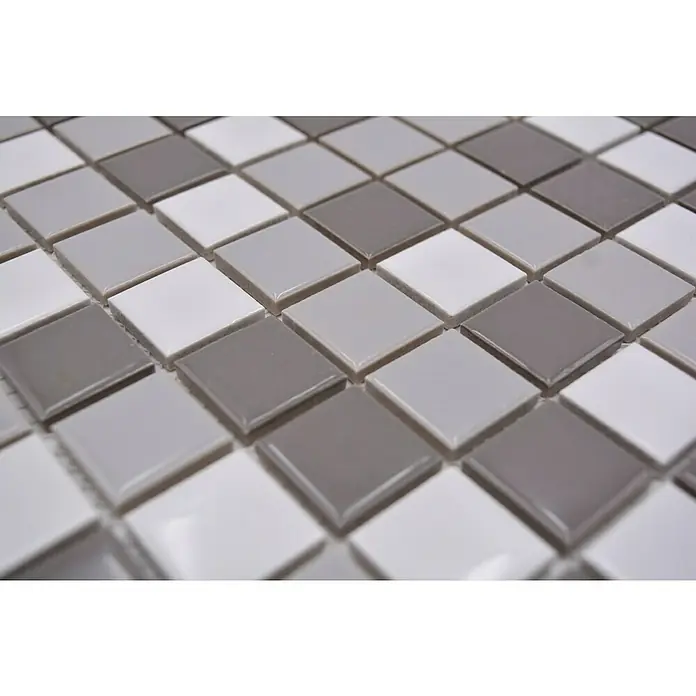 Mosaikfliese Quadrat Uni BM 850 - 33 x 30,2 cm, Weiß/Grau, Glänzend - Detailaufnahme