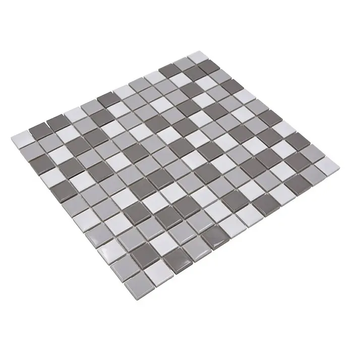 Mosaikfliese Quadrat Uni BM 850 - 33 x 30,2 cm, Weiß/Grau, Glänzend - Diagonale Ansicht
