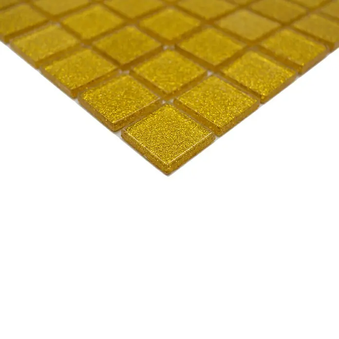 Mozaïektegel vierkant glas Uni CM 4GO5 - 32,7 x 30,2 cm, Goud, Glanzend - Close-up