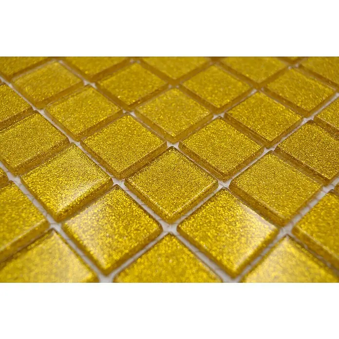 Mozaïektegel vierkant glas Uni CM 4GO5 - 32,7 x 30,2 cm, Goud, Glanzend - Close-up