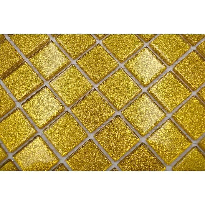 Mozaïektegel vierkant glas Uni CM 4GO5 - 32,7 x 30,2 cm, Goud, Glanzend - Close-up